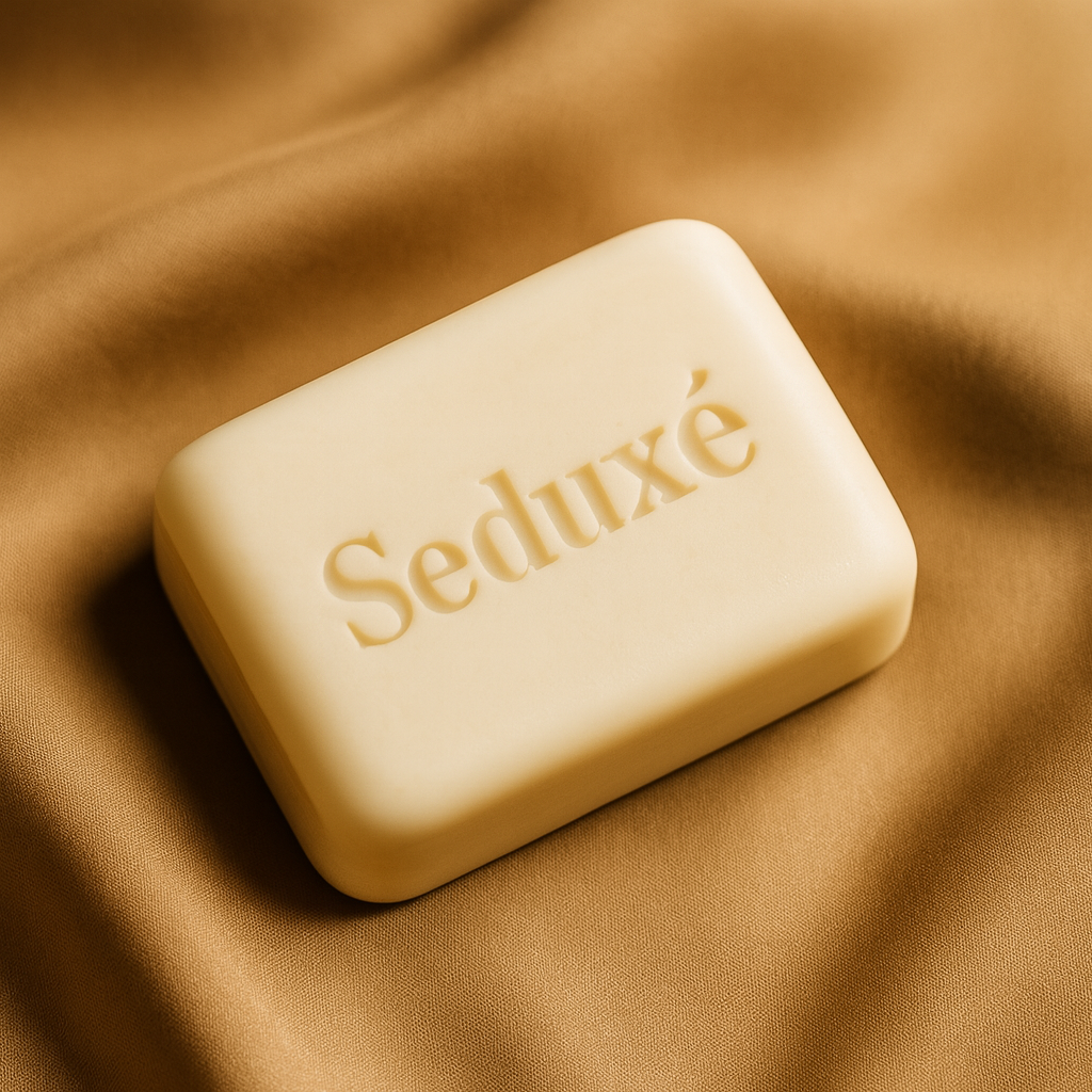 Ivory Seduxé bar soap on beige satin